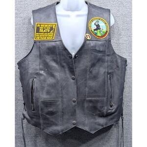 HIGHWAY HAWKS Womens Motorcycle Vest - Black, Leather, Lace Sides, Patches, 3XL